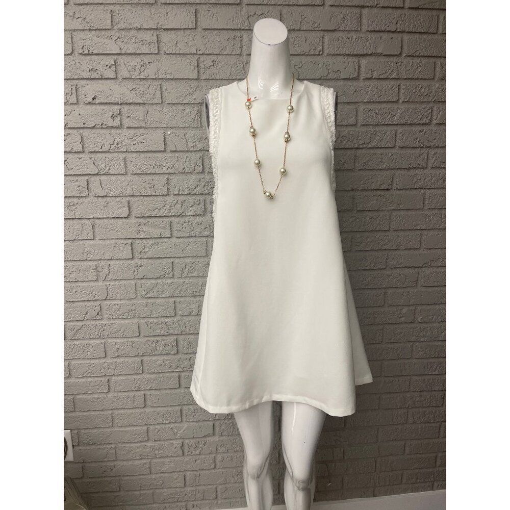 Zara Women's White Sleeveless Faux Pearl Beaded Detail A-Line Mini Dress Size M